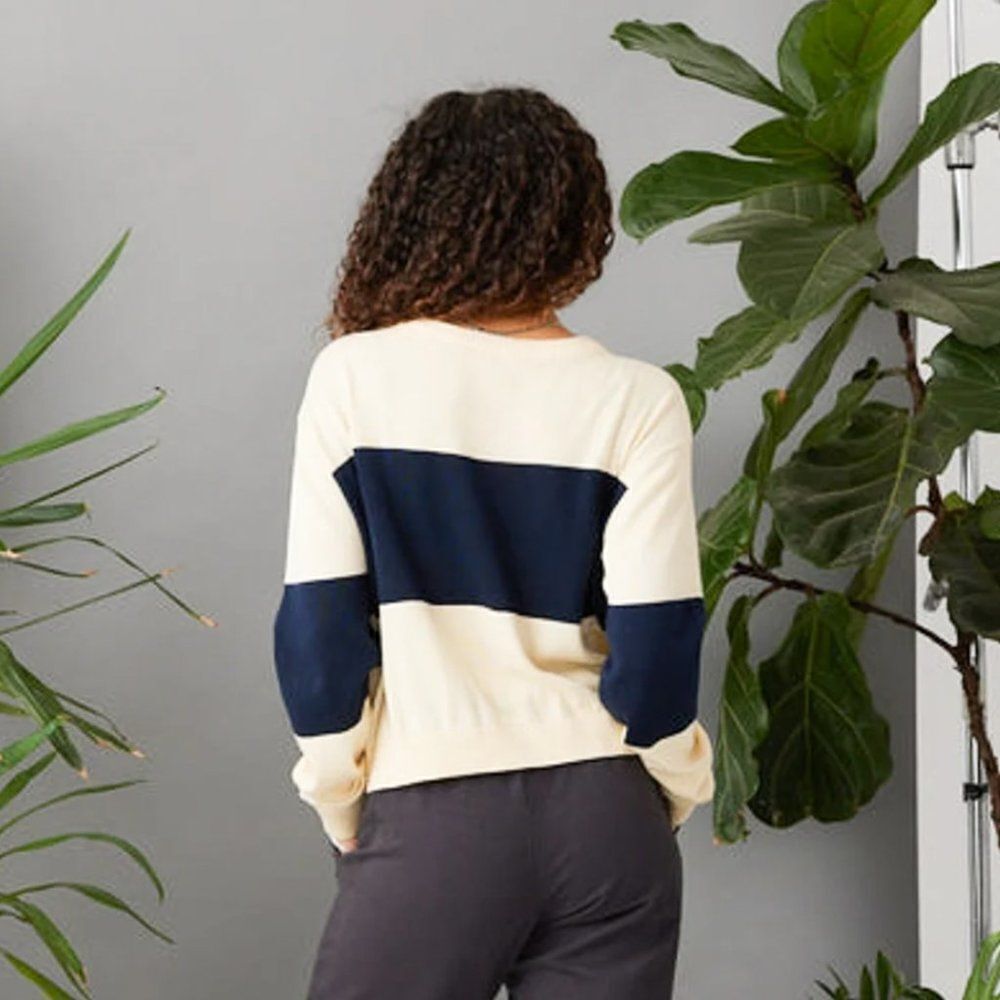 Known Supply Sweater Palmer Stripe Sun Fade Blue Stripe Organic Cotton Casual - Picture 5 of 12